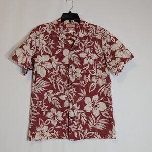 RJC Made in Hawaii, USA, Red Tropical Short Sleeve Button Shirt; Size M